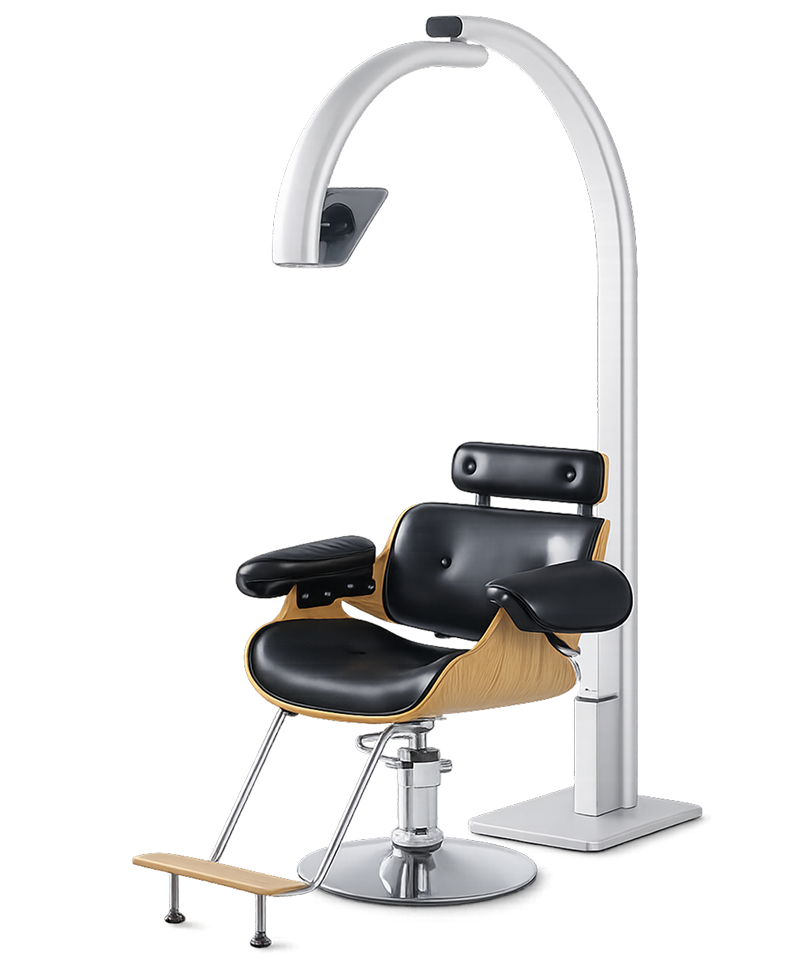 The scanning chair and overhead scanner arm used at the residency